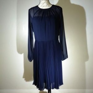 Navy Blue Pleated Chiffon Dress NWOT